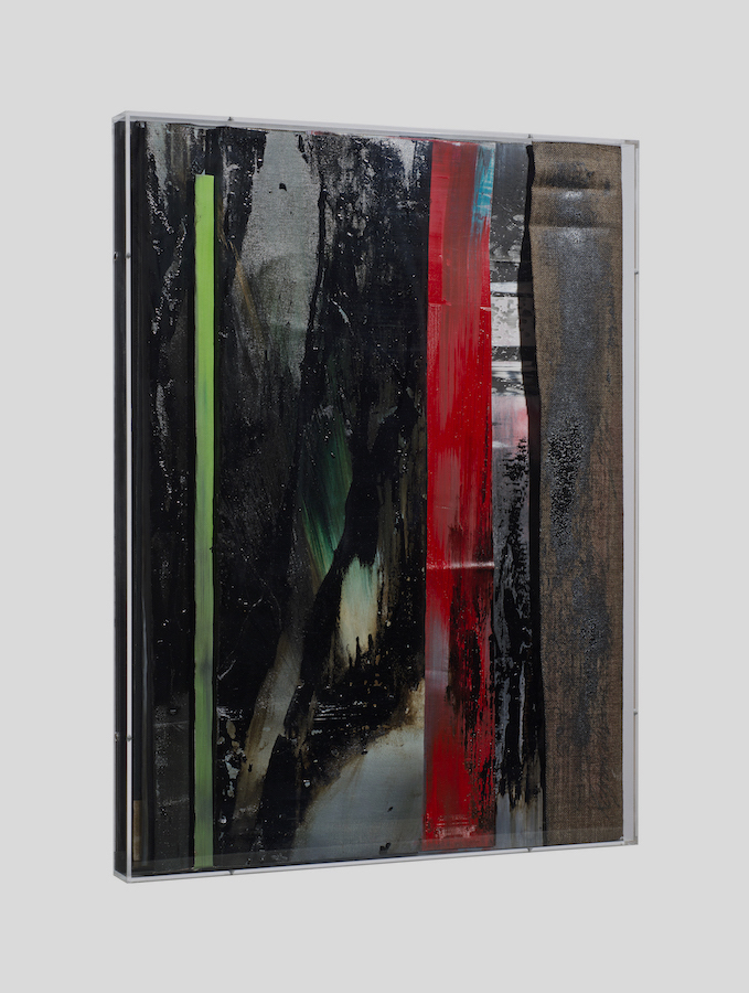 Faltung -Bitumen-Faltung_Bitumen Nr. 18-Oil on Canvas and Bitumen on Plexiglas - 81,2 x 61,2 x 5,5 cm - 2018
